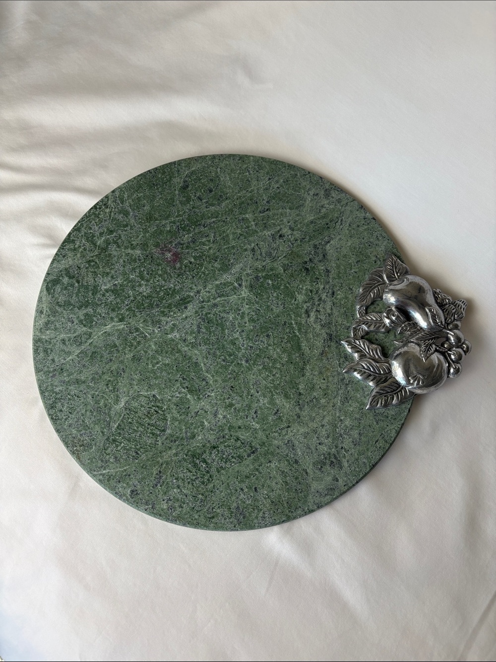 Vintage 12” Green Marble Cheese Board Fruit Ornament Arthur Court Style